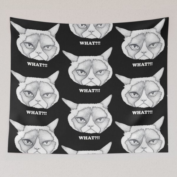 Item preview, Stippled Grumpy Cat – WHAT?!! Sarcastic Meme Art designed and sold by Flower Magic .