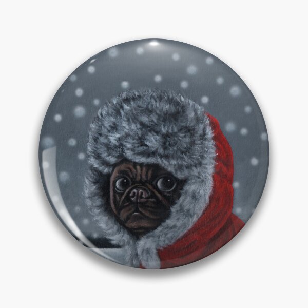 Item preview, There is a pug dog wearing a red fur coat in the snow. designed and sold by EmilyDouArt.