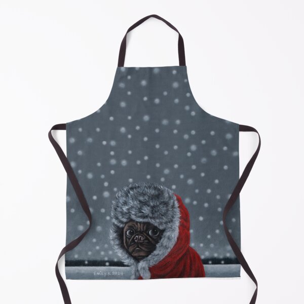 Item preview, There is a pug dog wearing a red fur coat in the snow. designed and sold by EmilyDouArt.