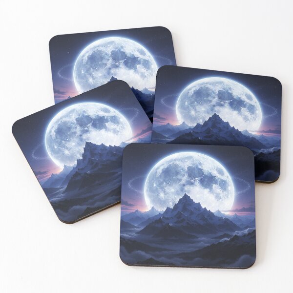 Item preview, Giant Moon Rising Behind Mountains – Surreal Fantasy Art Poster designed and sold by happy mongolia.
