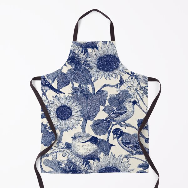 Item preview, Navy Etched Finches and Sunflowers – Vintage Botanical Bird Seamless Pattern designed and sold by dawnleblanc55.