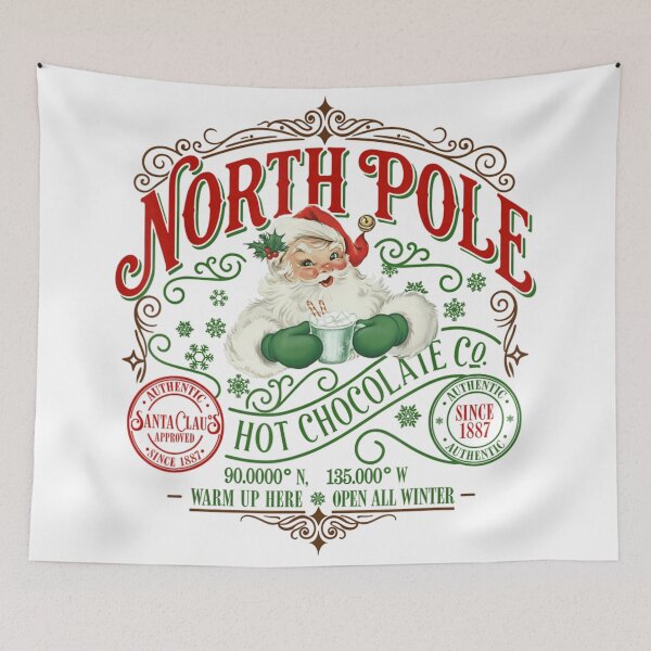 Item preview, Vintage North Pole Hot Chocolate Company Retro Christmas Label Design designed and sold by Taniyah Gomes.