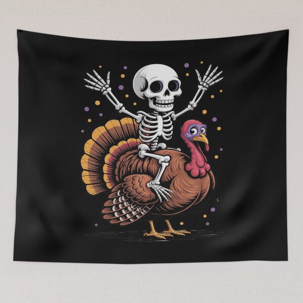 Item preview, Skeleton Riding Turkey Thanksgiving Day Fall Autumn designed and sold by BubblePancake.