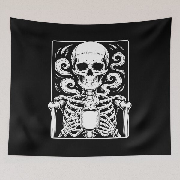 Item preview, Skull Skeleton Drinking Coffee Halloween Grunge designed and sold by BubblePancake.
