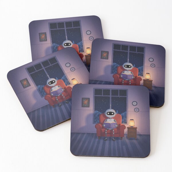 Item preview, Robot Reading at Night – Cozy Rainy Evening Illustration designed and sold by Whimsical Hug.
