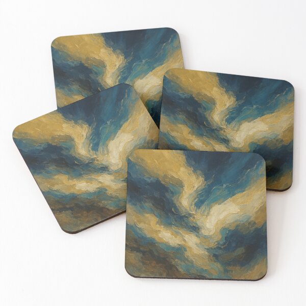 Item preview, Golden Storm Abstract – Deep Blue & Gold Textured Oil Painting designed and sold by Raja265.