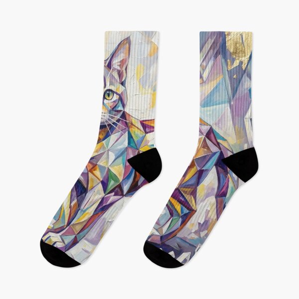 Item preview, Crystal Geometric Cat Art - Purple Gemstone Modern Abstract Feline designed and sold by lemonfishing.