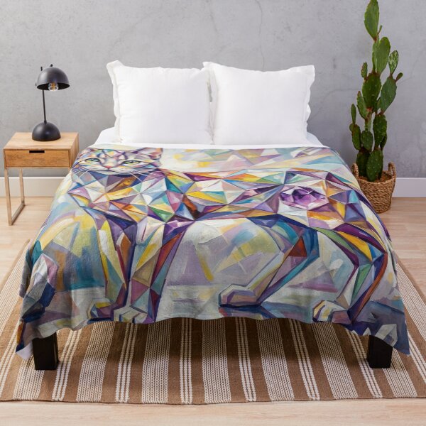 Item preview, Crystal Geometric Cat Art - Purple Gemstone Modern Abstract Feline designed and sold by lemonfishing.