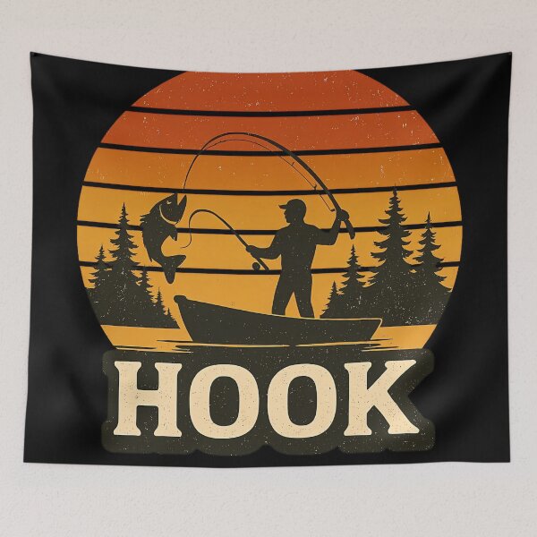 Item preview, HOOK Fishing Retro Sunset Vintage Fisherman Badge designed and sold by oynipshop.