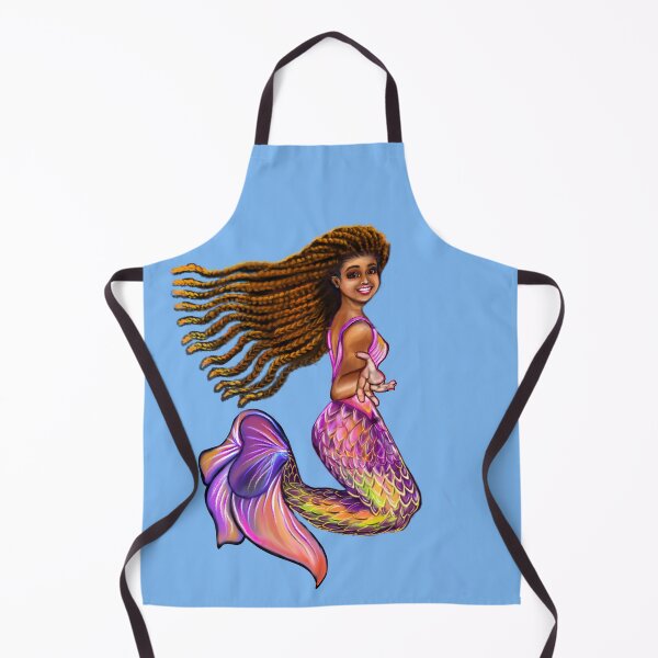 Item preview, Black Mermaid with rainbow coloured colored fins, braids, outstretched arm, brown eyes, Curly hair and caramel brown skin - light background designed and sold by Artonmytee.