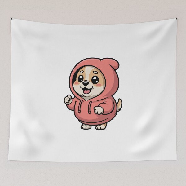 Item preview, Kawaii Energetic Cartoon Dog in Coral Hoodie Character Minimalist Art Design designed and sold by TheCalmEdit.