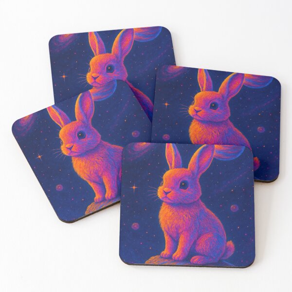 Item preview, Cosmic Bunny on a Rock – Neon Galaxy Art designed and sold by Expl0rer.