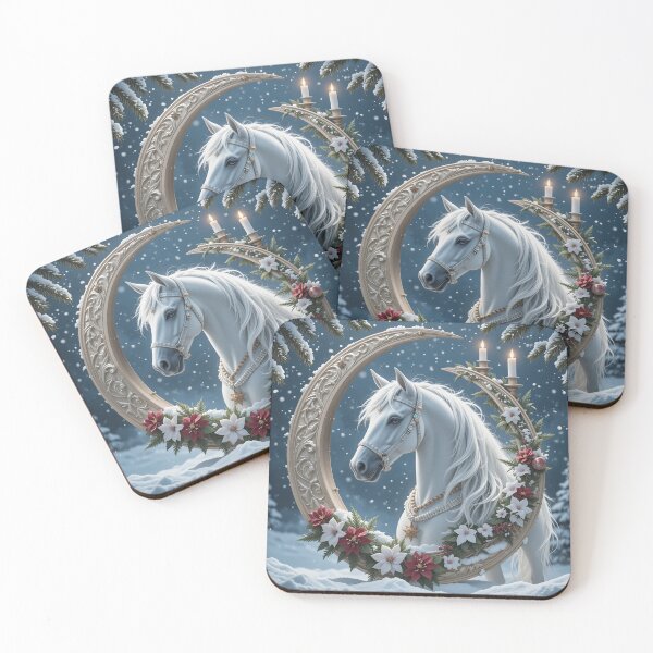Item preview, Celestial Winter Elegance – Enchanted White Horse & Crescent Moon Magic designed and sold by PixelVibe782.
