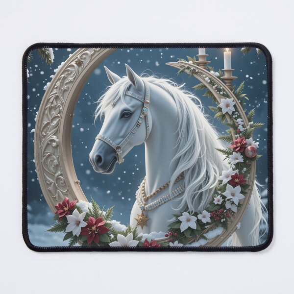 Item preview, Celestial Winter Elegance – Enchanted White Horse & Crescent Moon Magic designed and sold by PixelVibe782.