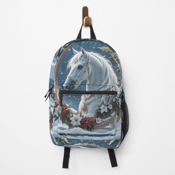 Item preview, Celestial Winter Elegance – Enchanted White Horse & Crescent Moon Magic designed and sold by PixelVibe782.