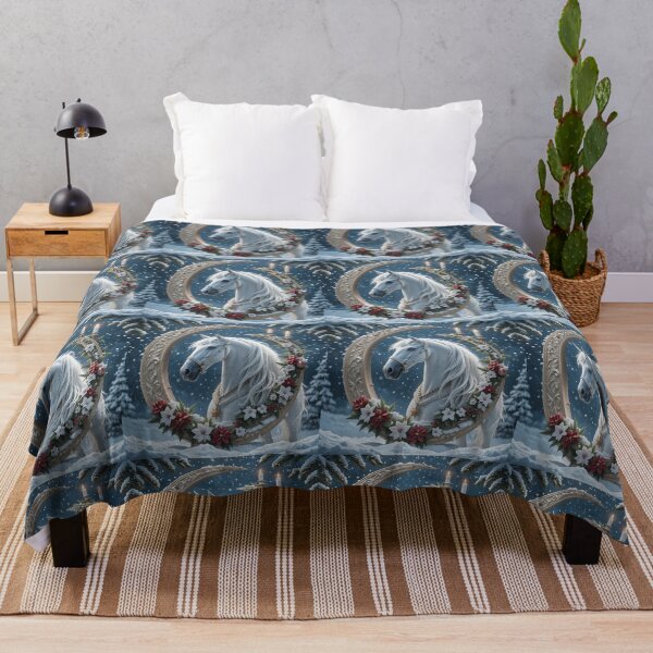 Item preview, Celestial Winter Elegance – Enchanted White Horse & Crescent Moon Magic designed and sold by PixelVibe782.