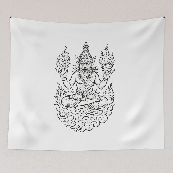 Item preview, Fire Sage Ascendant – Mystical Thai Hermit on Flames designed and sold by Sksticker991.