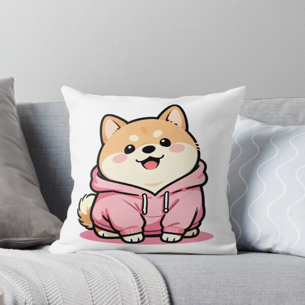 Item preview, Kawaii Chubby Shiba in Pink Hoodie Cartoon Character Minimalist Art Design designed and sold by TheCalmEdit.