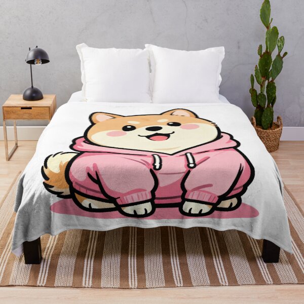 Item preview, Kawaii Chubby Shiba in Pink Hoodie Cartoon Character Minimalist Art Design designed and sold by TheCalmEdit.
