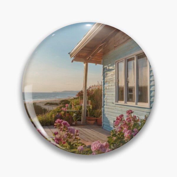Item preview, Pastel Light Blue Bungalow on Sandy Floral Shore designed and sold by BlareBlare.