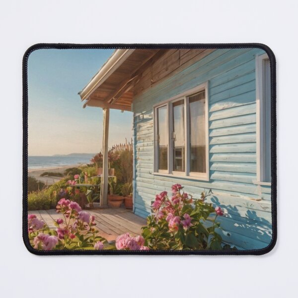 Item preview, Pastel Light Blue Bungalow on Sandy Floral Shore designed and sold by BlareBlare.