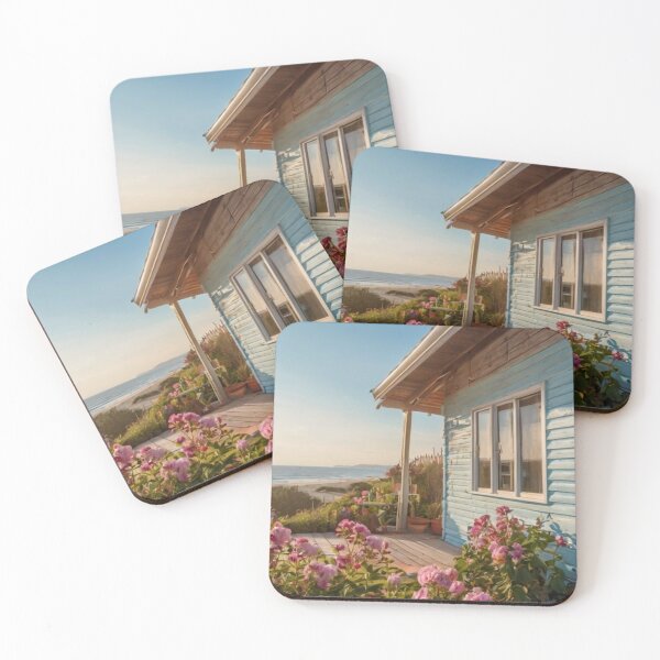 Item preview, Pastel Light Blue Bungalow on Sandy Floral Shore designed and sold by BlareBlare.