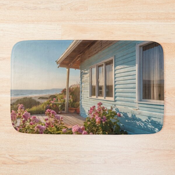 Item preview, Pastel Light Blue Bungalow on Sandy Floral Shore designed and sold by BlareBlare.