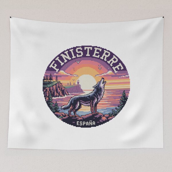 Item preview, Finisterre Spain - Howling Iberian Wolf at Sunset in Pixel Art designed and sold by CircinusStore.