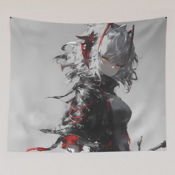 Item preview, W Arknights Prelude Dawn Game Girl Waifu Dark Smoke Chaos Red Eyes Fearless designed and sold by HumbertoValveno.