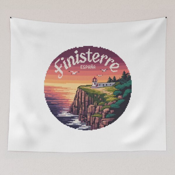 Item preview, Finisterre Spain - Pixel Art Sunset Lighthouse on Coastal Cliffs designed and sold by CircinusStore.