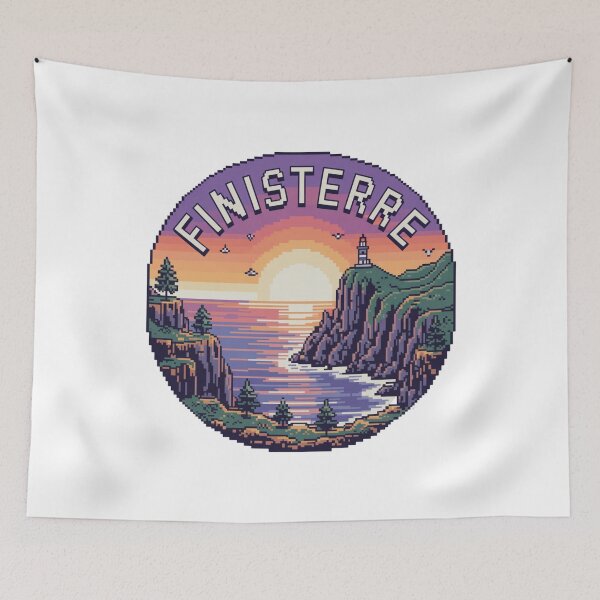 Item preview, Finisterre Spain - Pixel Art Sunset Lighthouse on Atlantic Cliffs designed and sold by CircinusStore.