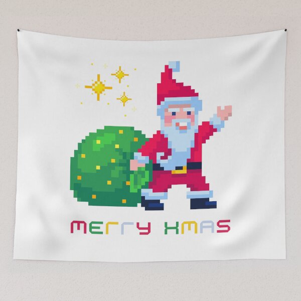 Item preview, Pixel Santa Carrying a Gift Bag – Christmas Illustration designed and sold by iamKRUK.