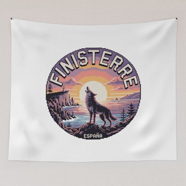 Item preview, Finisterre Spain - Howling Iberian Wolf at Sunset in Pixel Art designed and sold by CircinusStore.