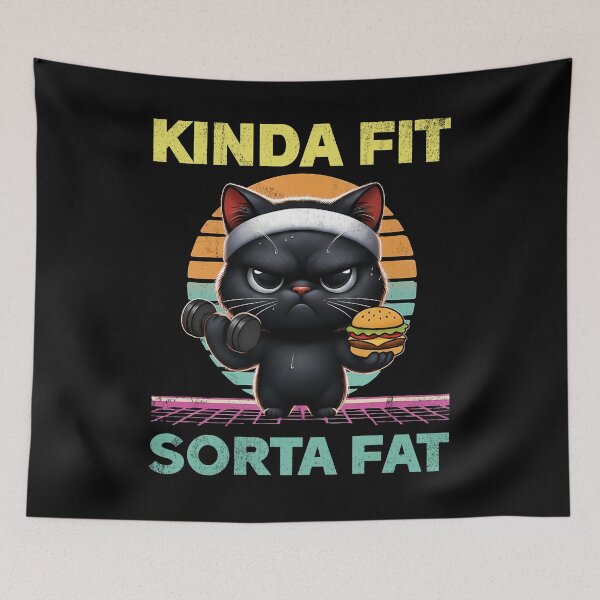 Item preview, Kinda Fit Sorta Fat Workout Cat Tee designed and sold by TinaMDedrick.