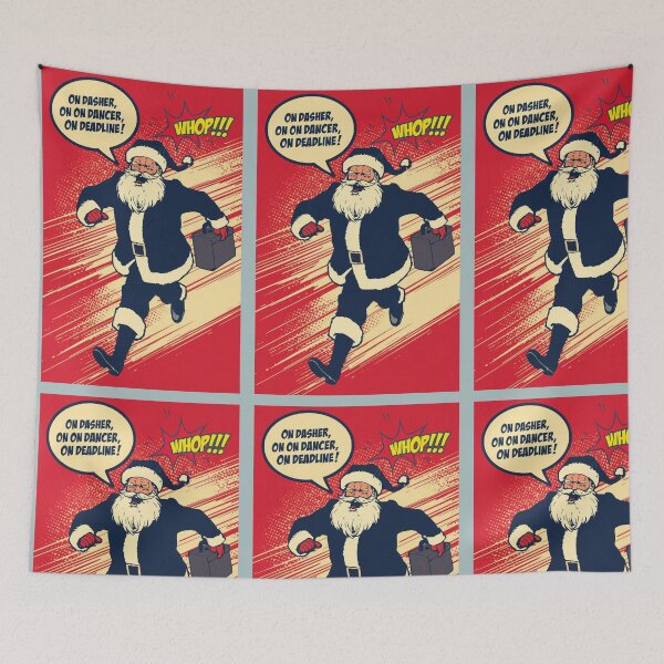 Item preview, Santa’s  on a deadline ver 3– Funny Christmas Pop Art Cartoon Design designed and sold by mndesignworx.