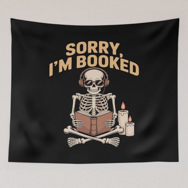 Item preview, Sorry I'm Booked Halloween Skeleton Reading designed and sold by GasVille.
