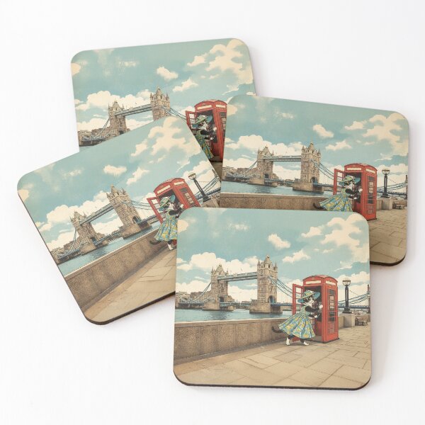 Item preview, Retro 50s London Cat – Tower Bridge & Vintage Phone Booth designed and sold by Koimak.