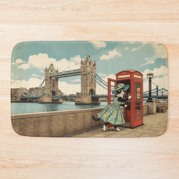 Item preview, Retro 50s London Cat – Tower Bridge & Vintage Phone Booth designed and sold by Koimak.
