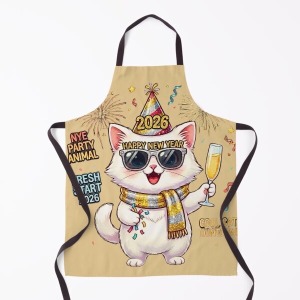 Item preview, Happy New Year 2026 Party Cat | Cool Kitten with Champagne & Glasses designed and sold by E-SarnEdge.