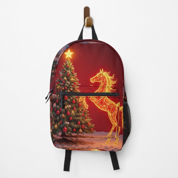 Item preview, Fiery Holiday Magic – Glowing Christmas Tree & Flaming Horse designed and sold by PixelVibe782.