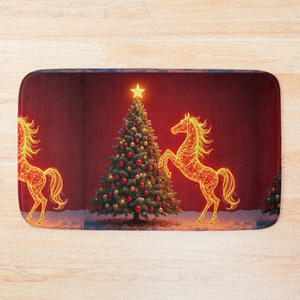 Item preview, Fiery Holiday Magic – Glowing Christmas Tree & Flaming Horse designed and sold by PixelVibe782.