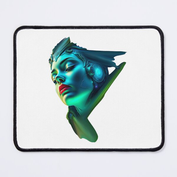 Item preview, Cyber Femme – Futuristic Android Portrait in Neon Blue designed and sold by mayarelshukairi.