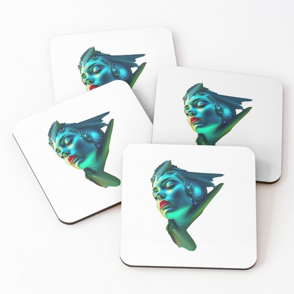 Item preview, Cyber Femme – Futuristic Android Portrait in Neon Blue designed and sold by mayarelshukairi.