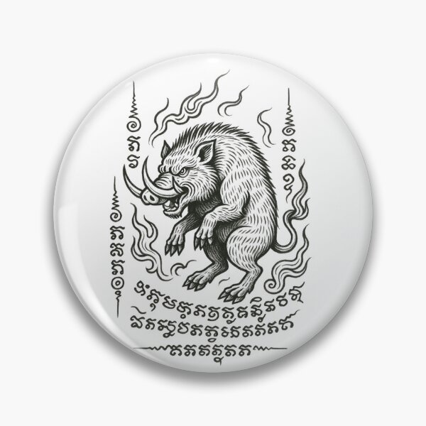 Item preview, Wild Boar Yantra – Fierce Thai Protective Tattoo Illustration designed and sold by Sksticker991.