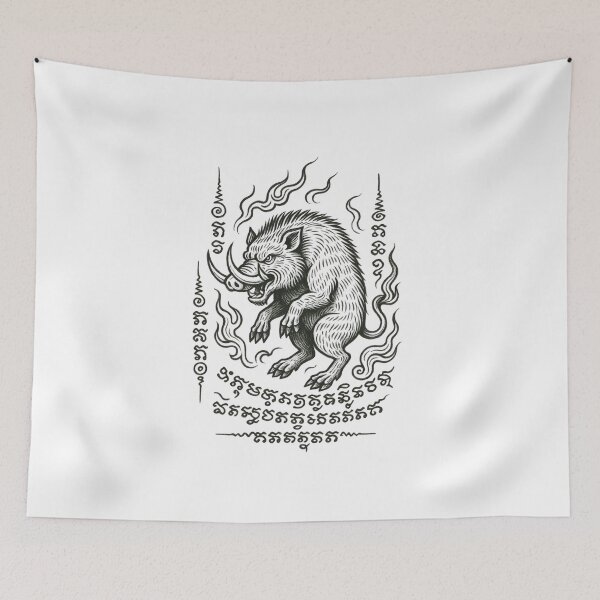 Item preview, Wild Boar Yantra – Fierce Thai Protective Tattoo Illustration designed and sold by Sksticker991.