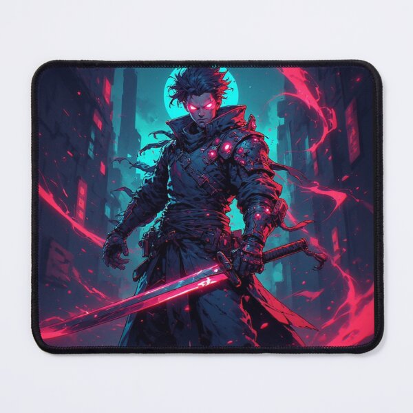Item preview, Dark Cyberpunk Warrior with Katana in the Night City designed and sold by SweetRossel.