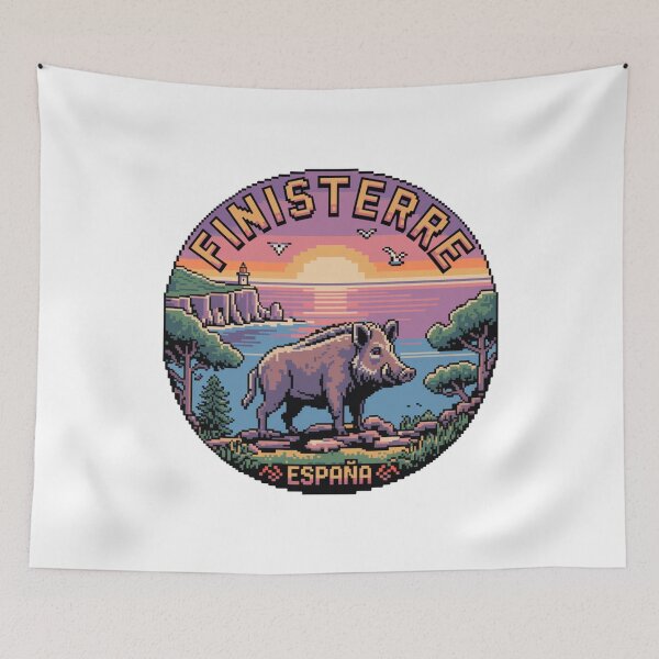 Item preview, Finisterre Spain - Wild Boar at Sunset in Pixel Art designed and sold by CircinusStore.