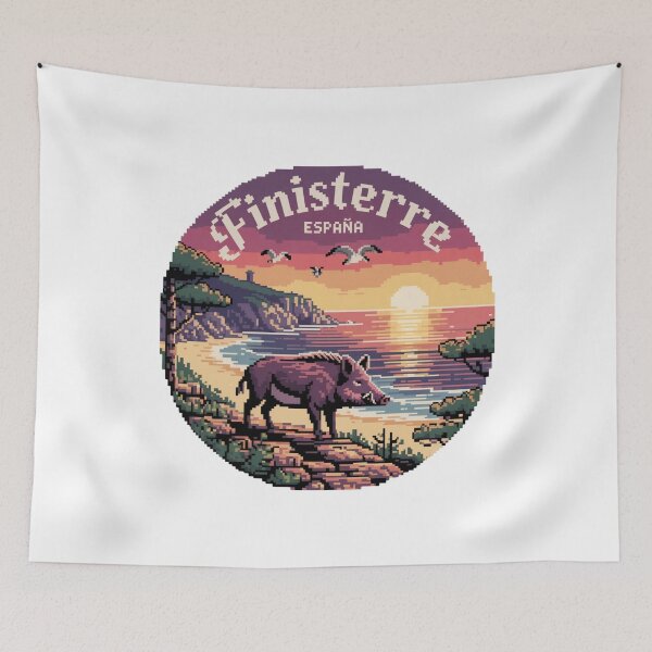 Item preview, Finisterre Spain – Wild Boar on Coastal Cliff in Pixel Art designed and sold by CircinusStore.