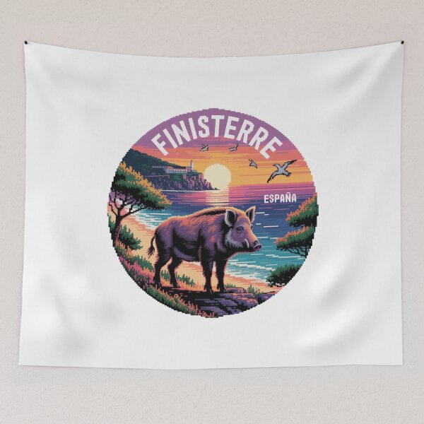 Item preview, Finisterre España - Wild Boar at Sunset in Coastal Pixel Art designed and sold by CircinusStore.