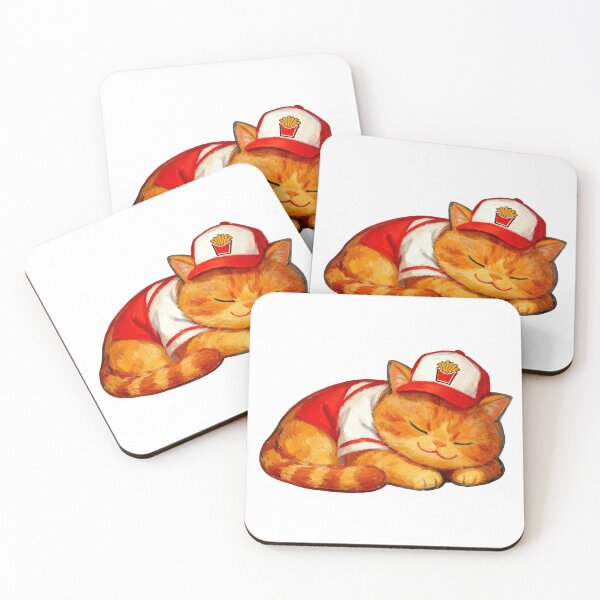 Item preview, Sleeping Fast Food Worker Cat - Orange Tabby designed and sold by Meow Gogh Painter Studio.